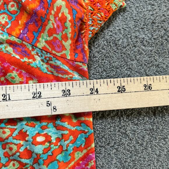 Lauren Ralph Lauren Blouse Womens‎ 1X Orange Paisley Short Sleeve Smocked Boho - Picture 9 of 9